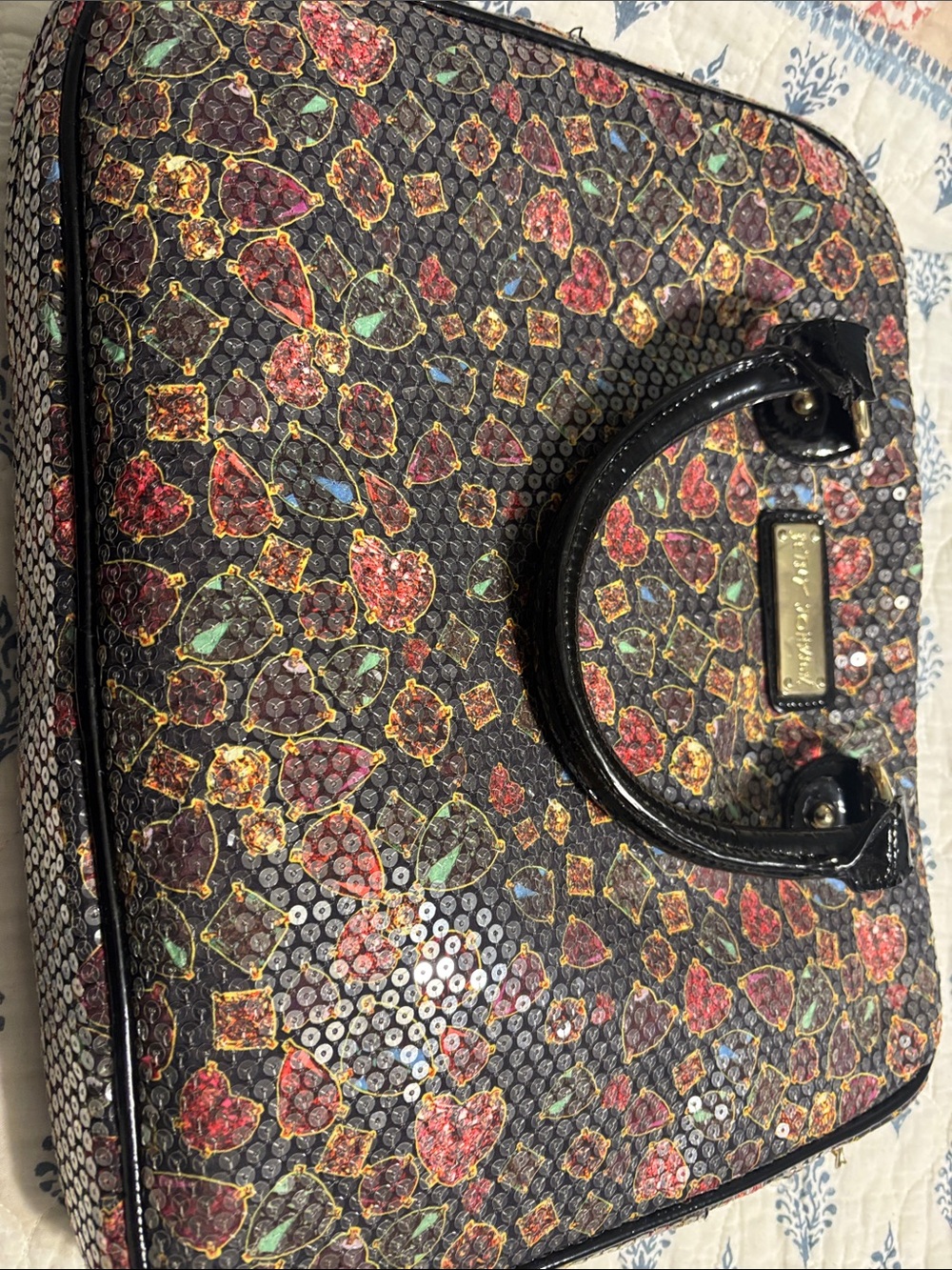 Betsey Johnson Black Multi Sequin Floral Laptop Bag